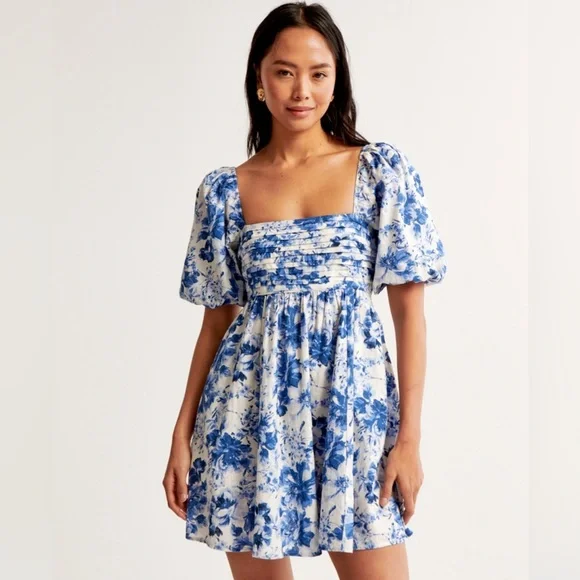 mini dress zara Donna Morgan Women's Puff Sleeve V-Neck Mini Dress - Oil Green